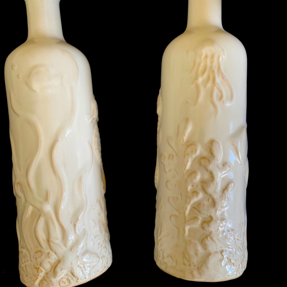 Two sea animal themed vases